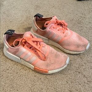 Adidas Coral and White NMD Sneakers